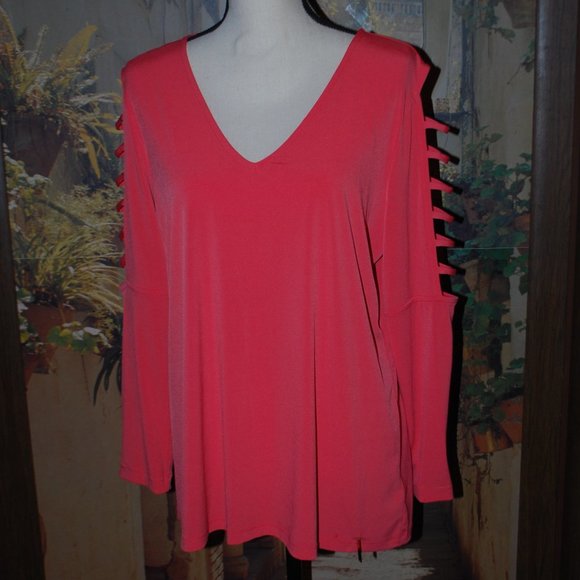 Michael Kors Coral V-neck Top w/Ladderback Sleeves - XL - Picture 1 of 13
